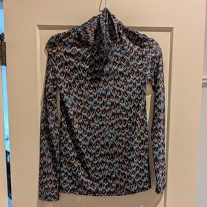 Fabienne Chapot Blue and Orange Patterned Long Sleeve Turtleneck Top XS